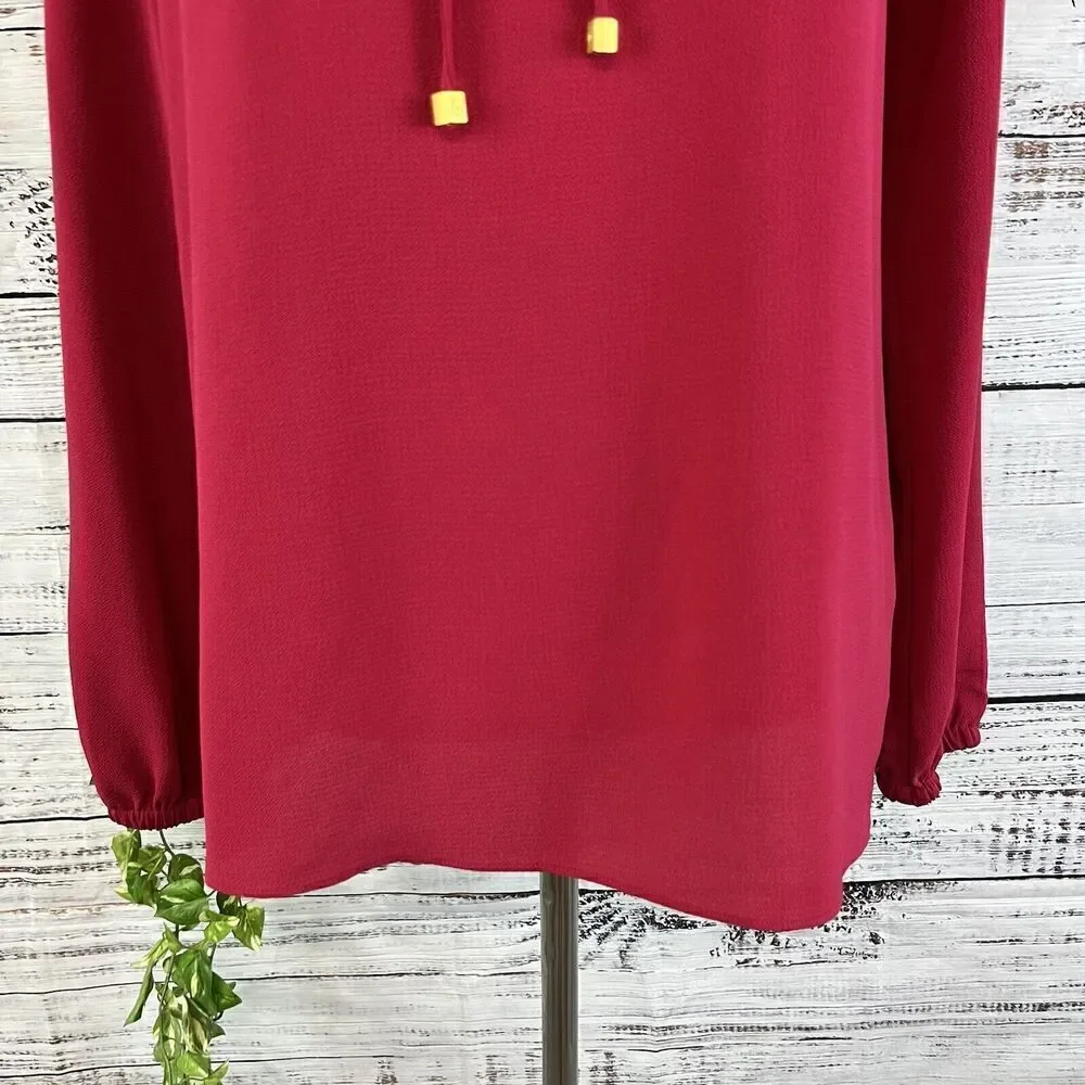 Michael Kors Tunic Blouse size Extra Small Dark Pink Crepe Ruffles Studs Bow Tie